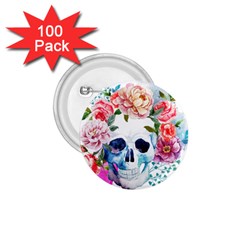 Skull And Flowers 1 75  Buttons (100 Pack)  by goljakoff