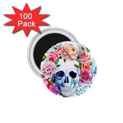 Skull And Flowers 1 75  Magnets (100 Pack)  by goljakoff