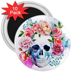 Skull And Flowers 3  Magnets (10 Pack)  by goljakoff