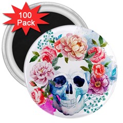 Skull And Flowers 3  Magnets (100 Pack) by goljakoff