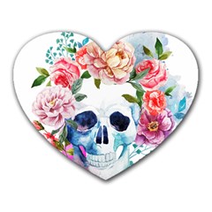 Skull And Flowers Heart Mousepads by goljakoff