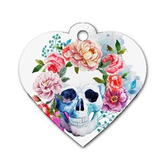 Skull And Flowers Dog Tag Heart (two Sides) by goljakoff