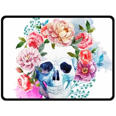 Skull And Flowers Fleece Blanket (large)  by goljakoff