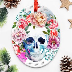 Skull And Flowers Ornament (oval Filigree) by goljakoff