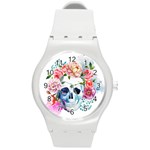 Skull and flowers Round Plastic Sport Watch (M) Front