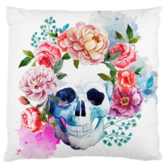 Skull And Flowers Large Cushion Case (one Side)