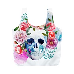 Skull And Flowers Full Print Recycle Bag (m) by goljakoff