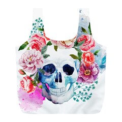 Skull And Flowers Full Print Recycle Bag (l) by goljakoff