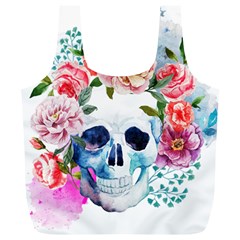 Skull And Flowers Full Print Recycle Bag (xl) by goljakoff