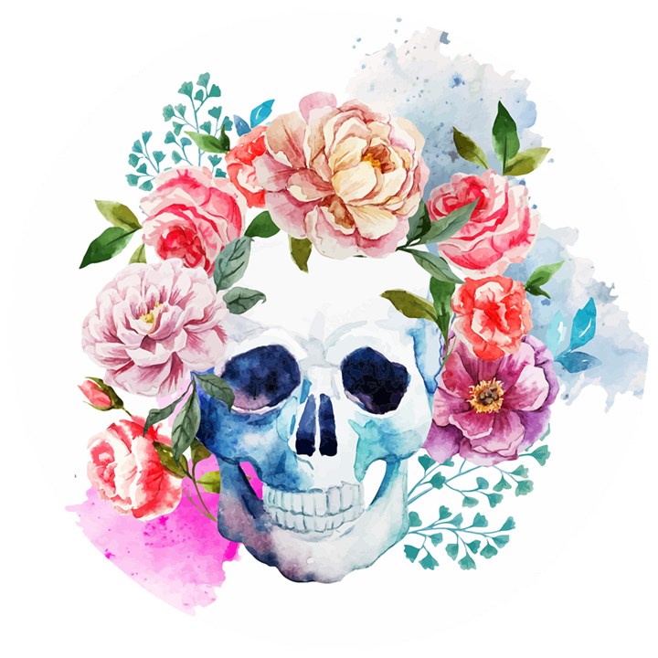 Skull and flowers Wooden Puzzle Round