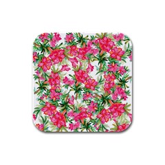 Pink Flowers Rubber Square Coaster (4 Pack)  by goljakoff