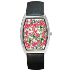 Pink Flowers Barrel Style Metal Watch by goljakoff