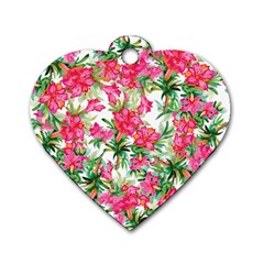 Pink Flowers Dog Tag Heart (two Sides) by goljakoff