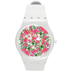 Pink Flowers Round Plastic Sport Watch (m) by goljakoff