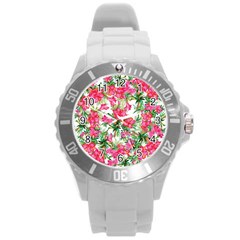 Pink Flowers Round Plastic Sport Watch (l) by goljakoff