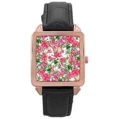 Pink Flowers Rose Gold Leather Watch  by goljakoff