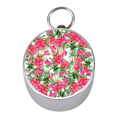 Pink Flowers Mini Silver Compasses by goljakoff