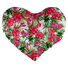 Pink Flowers Large 19  Premium Flano Heart Shape Cushions by goljakoff