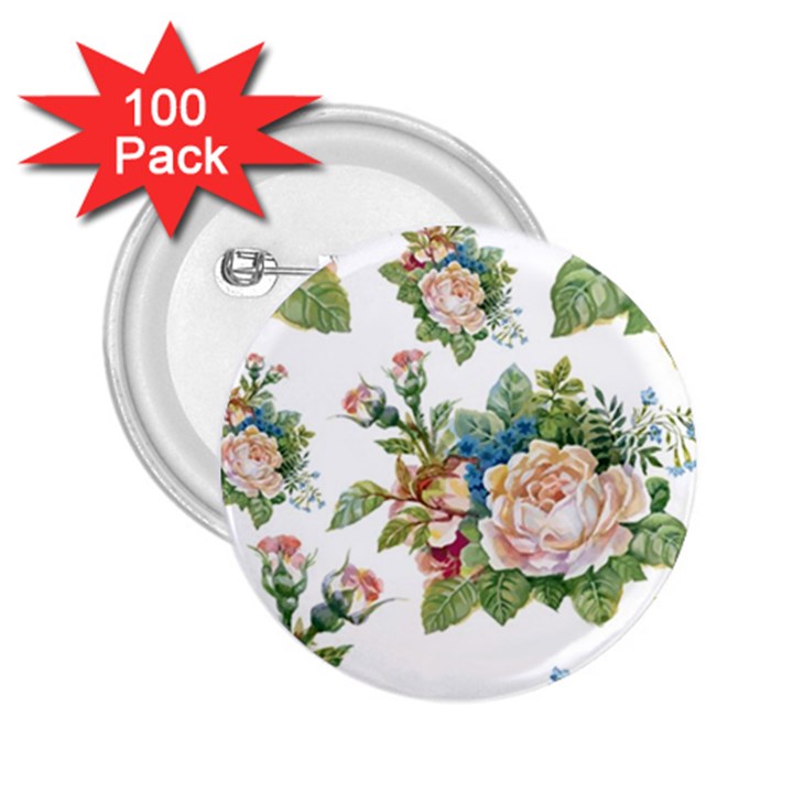 Vintage flowers 2.25  Buttons (100 pack) 