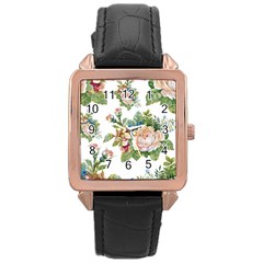 Vintage Flowers Rose Gold Leather Watch  by goljakoff