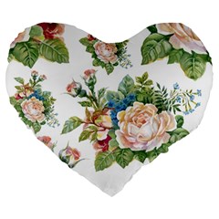 Vintage Flowers Large 19  Premium Flano Heart Shape Cushions by goljakoff