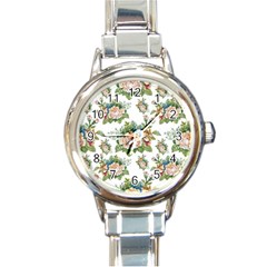 Vintage Flowers Pattern Round Italian Charm Watch by goljakoff