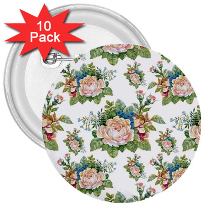 Vintage flowers pattern 3  Buttons (10 pack) 