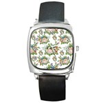 Vintage flowers pattern Square Metal Watch Front