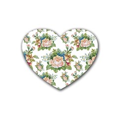 Vintage Flowers Pattern Rubber Coaster (heart)  by goljakoff