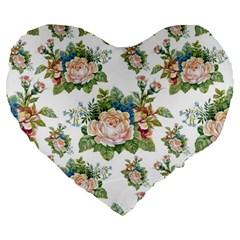 Vintage Flowers Pattern Large 19  Premium Heart Shape Cushions by goljakoff