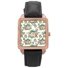 Vintage Flowers Pattern Rose Gold Leather Watch  by goljakoff