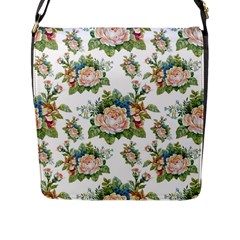 Vintage Flowers Pattern Flap Closure Messenger Bag (l) by goljakoff