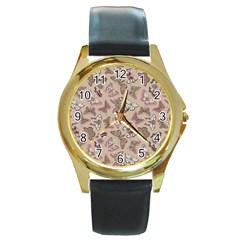 Butterflies Round Gold Metal Watch by goljakoff