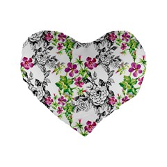 Flowers Standard 16  Premium Flano Heart Shape Cushions by goljakoff