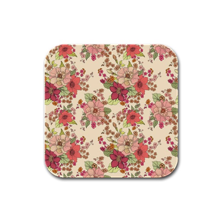 Vintage garden flowers Rubber Square Coaster (4 pack) 