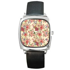 Vintage Garden Flowers Square Metal Watch by goljakoff