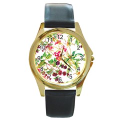 Spring Flowers Round Gold Metal Watch by goljakoff