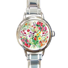 Summer Flowers Round Italian Charm Watch by goljakoff