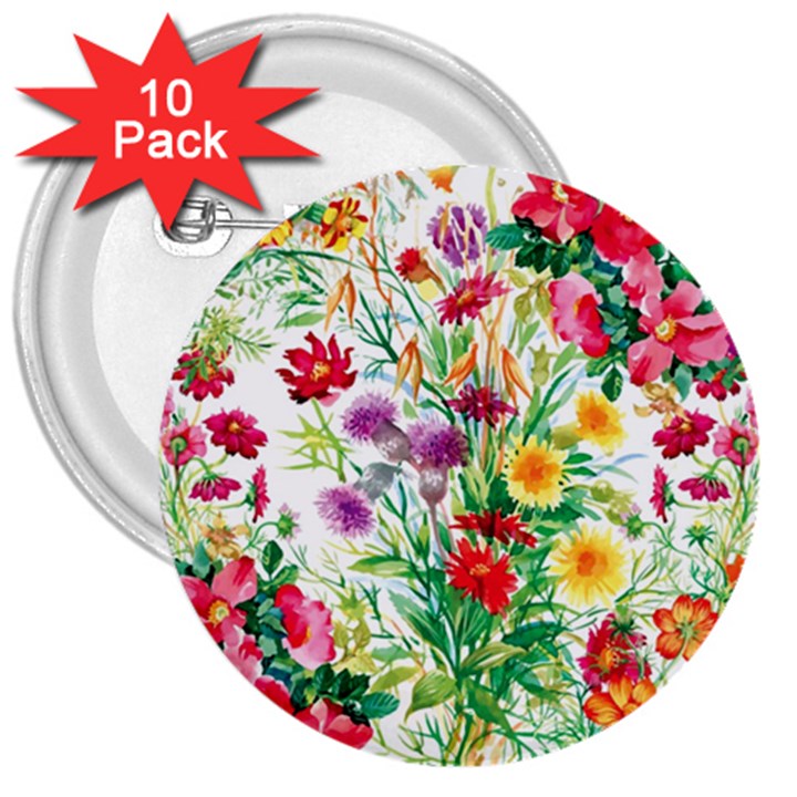 Summer flowers 3  Buttons (10 pack) 