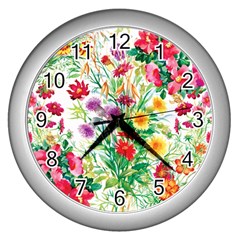 Summer Flowers Wall Clock (silver) by goljakoff