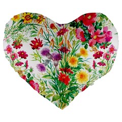 Summer Flowers Large 19  Premium Flano Heart Shape Cushions by goljakoff