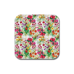 Summer Flowers Pattern Rubber Coaster (square)  by goljakoff