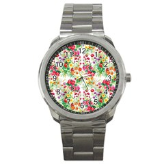 Summer Flowers Pattern Sport Metal Watch by goljakoff