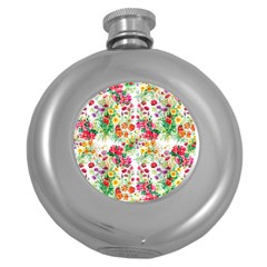 Summer Flowers Pattern Round Hip Flask (5 Oz) by goljakoff