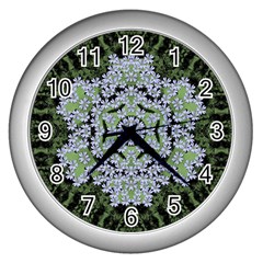 Calm In The Flower Forest Of Tranquility Ornate Mandala Wall Clock (silver) by pepitasart