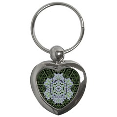 Calm In The Flower Forest Of Tranquility Ornate Mandala Key Chain (heart) by pepitasart