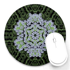 Calm In The Flower Forest Of Tranquility Ornate Mandala Round Mousepads by pepitasart