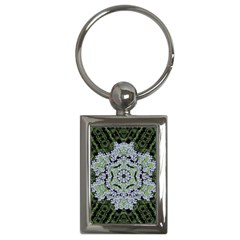 Calm In The Flower Forest Of Tranquility Ornate Mandala Key Chain (rectangle) by pepitasart