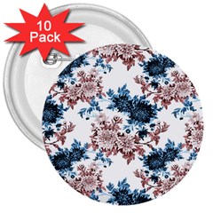 Blue And Rose Flowers 3  Buttons (10 Pack)  by goljakoff