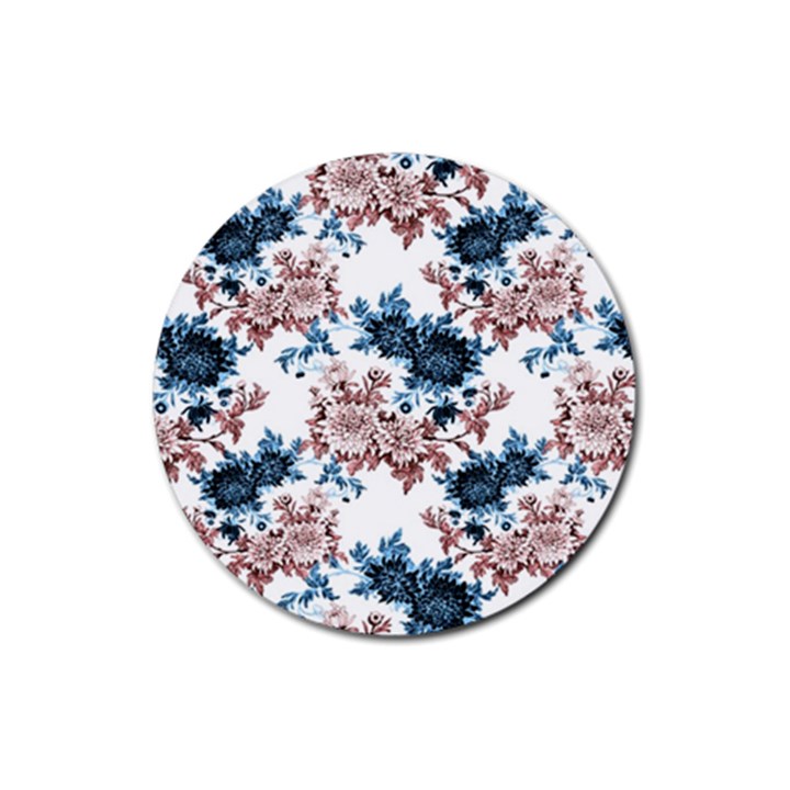 Blue and rose flowers Rubber Round Coaster (4 pack) 